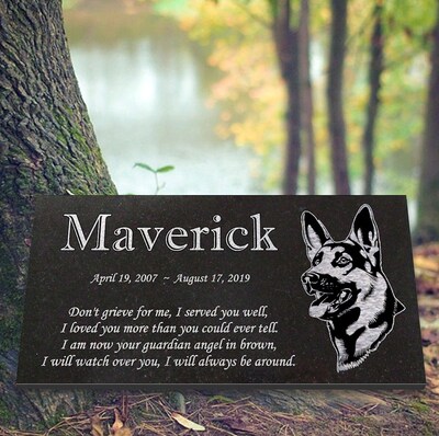Personalized Dog Memorial - Granite Stone Pet Grave Marker - 6x12 - Maverick - image2